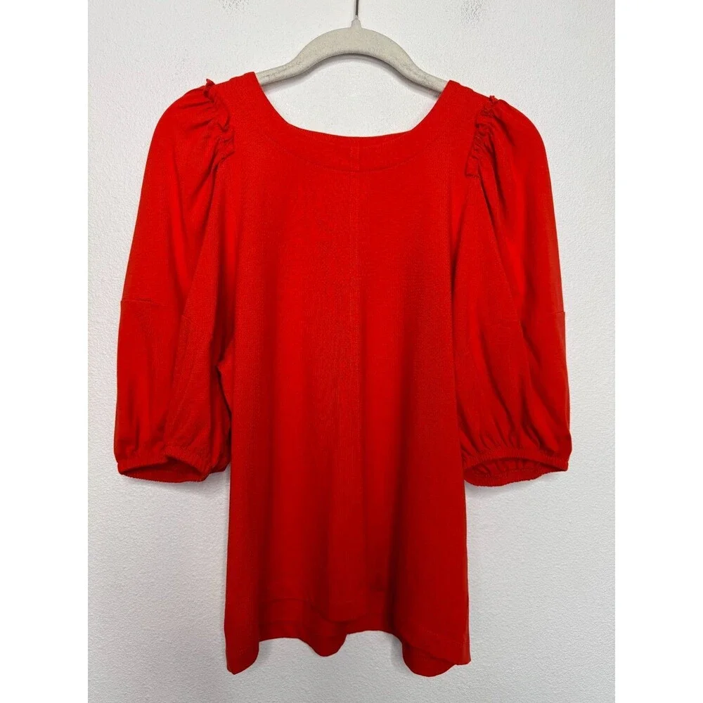 Madewell Medium Puff Sleeve Tee Bright Flame Cotton Short Sleeve Relaxed NWT
